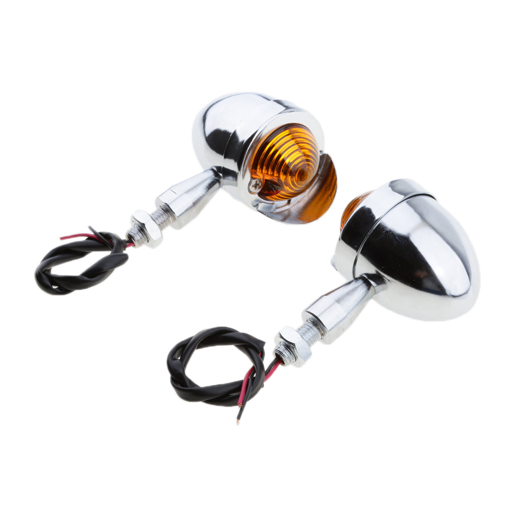 Pair of Universal Motorcycle Metal Turn Signals Indicator Lamps Sliver 3