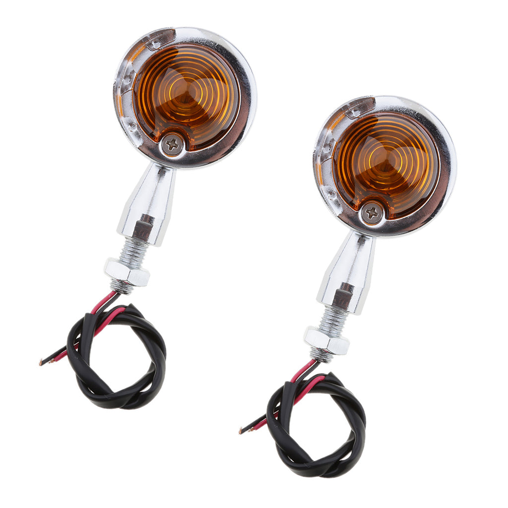 Pair of Universal Motorcycle Metal Turn Signals Indicator Lamps Sliver 3