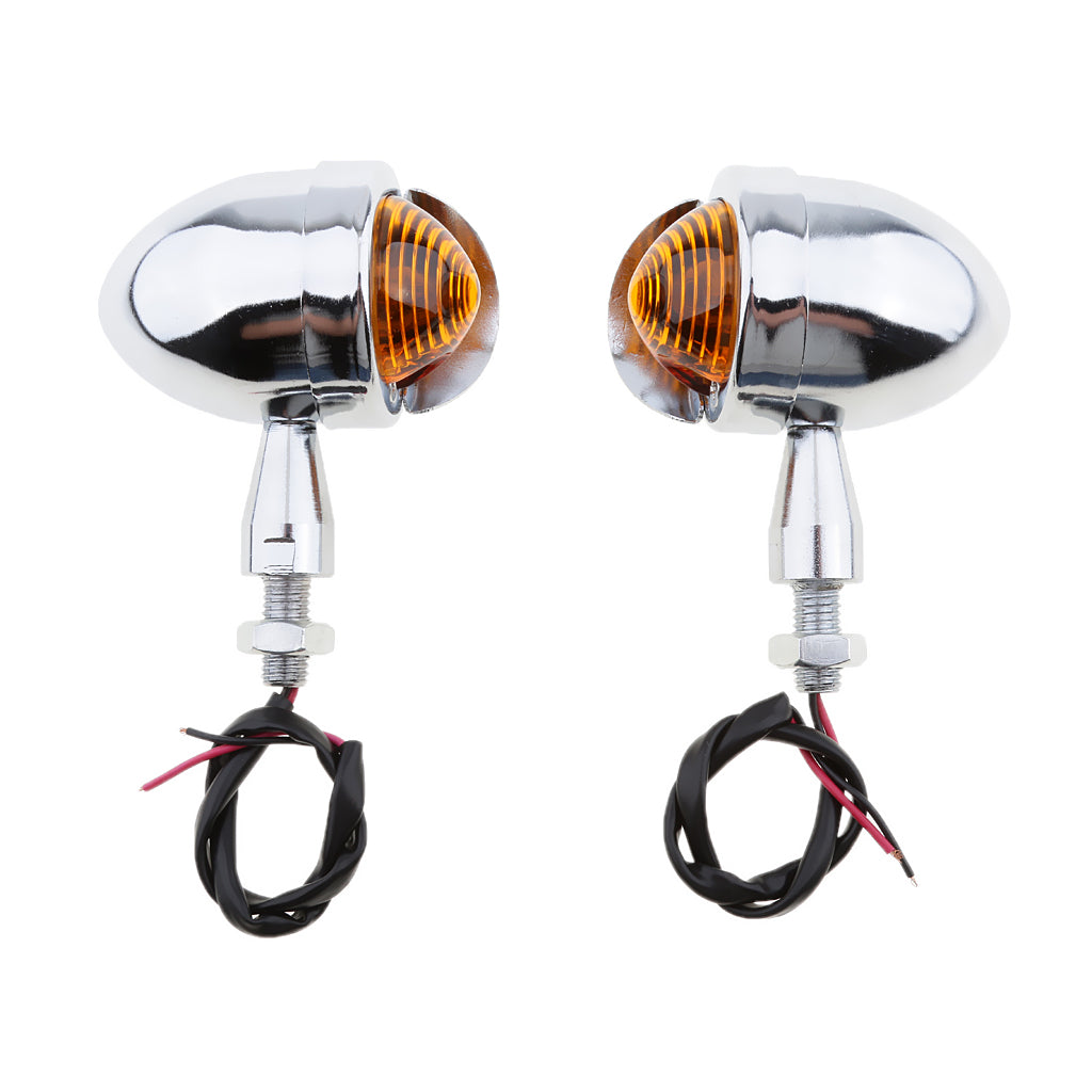 Pair of Universal Motorcycle Metal Turn Signals Indicator Lamps Sliver 3