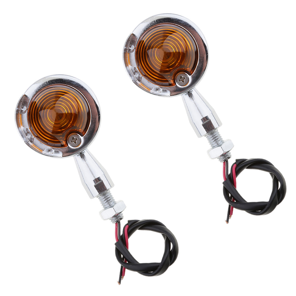 Pair of Universal Motorcycle Metal Turn Signals Indicator Lamps Sliver 3