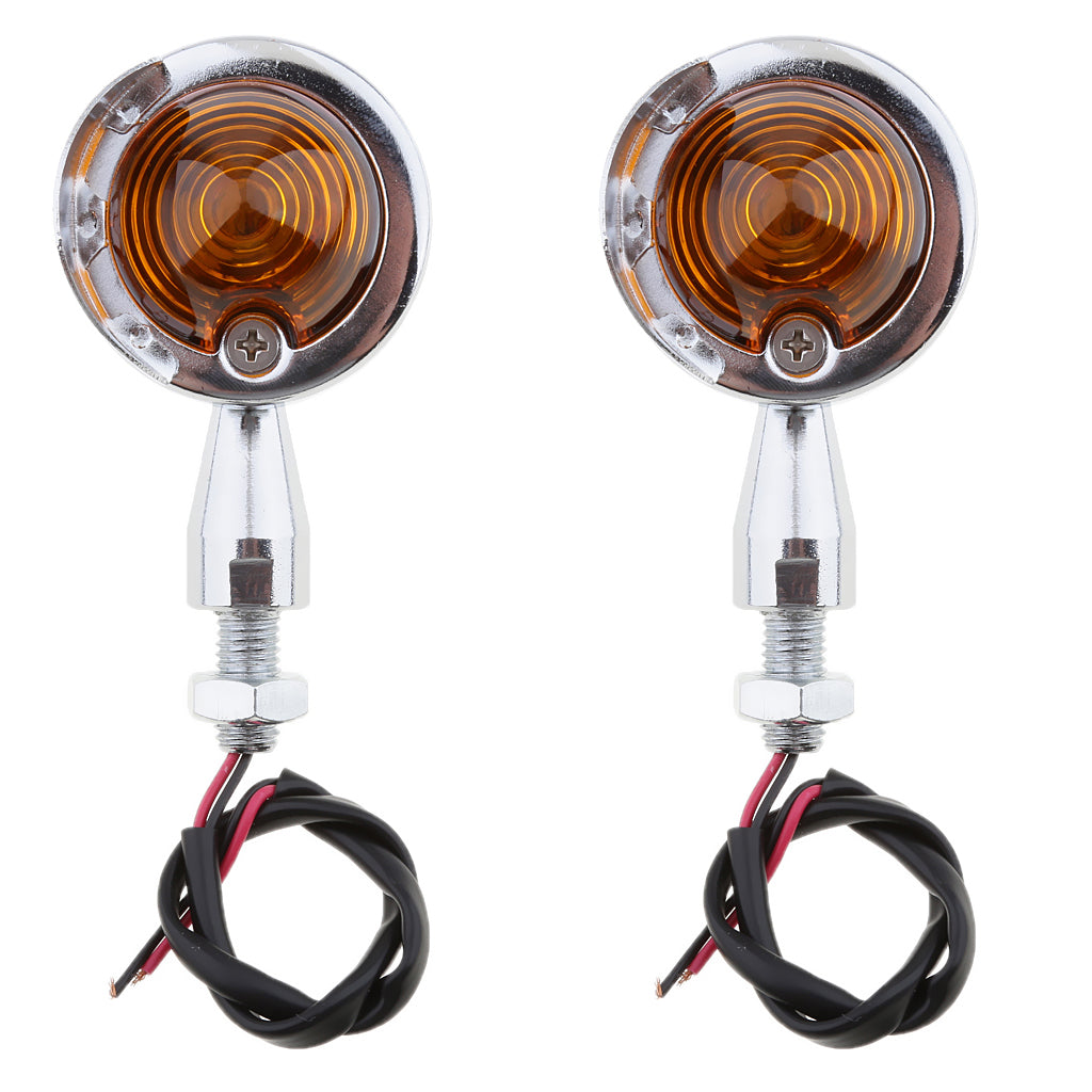 Pair of Universal Motorcycle Metal Turn Signals Indicator Lamps Sliver 3