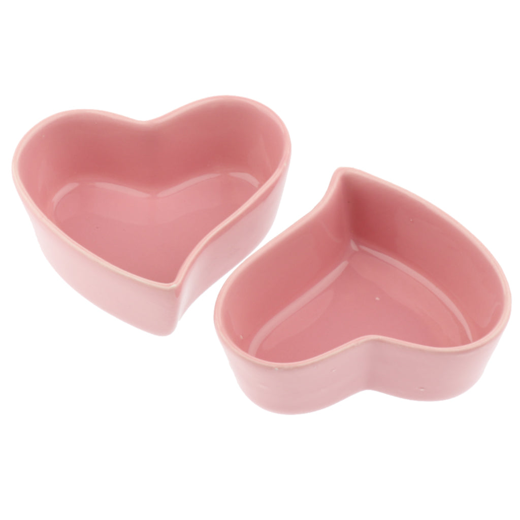 1 Pair Small Ceramic Bowl Pet Hamster Rabbit Feeding Bowl Pink_Heart