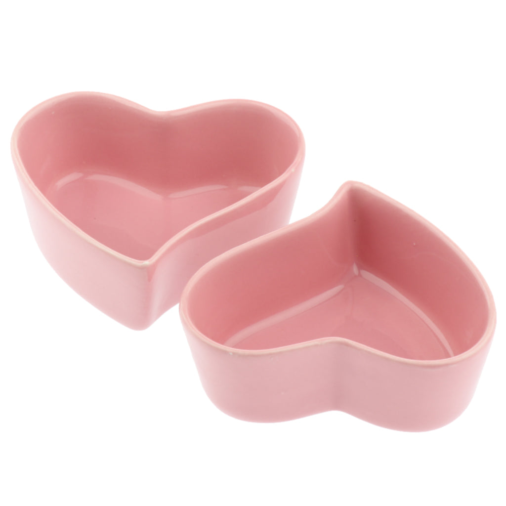 1 Pair Small Ceramic Bowl Pet Hamster Rabbit Feeding Bowl Pink_Heart