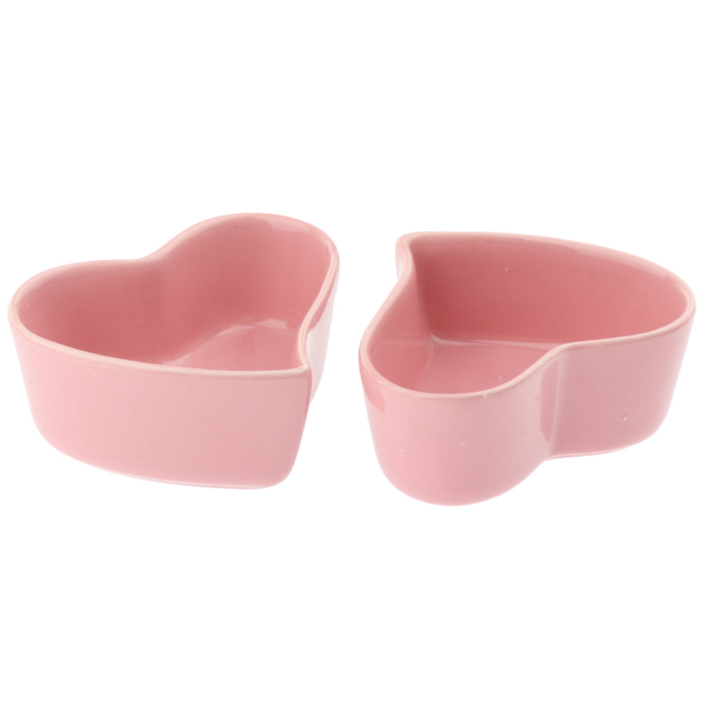 1 Pair Small Ceramic Bowl Pet Hamster Rabbit Feeding Bowl Pink_Heart