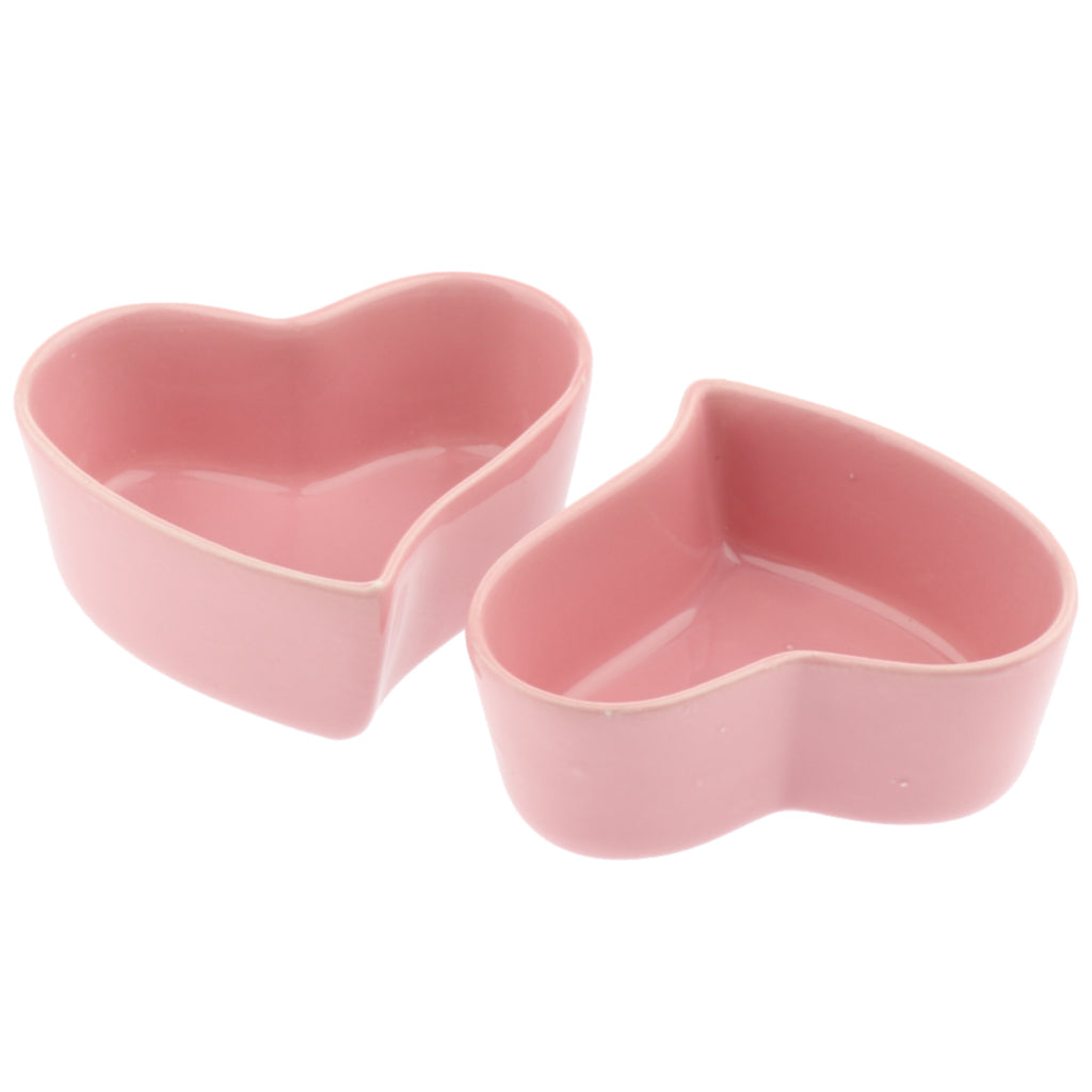 1 Pair Small Ceramic Bowl Pet Hamster Rabbit Feeding Bowl Pink_Heart