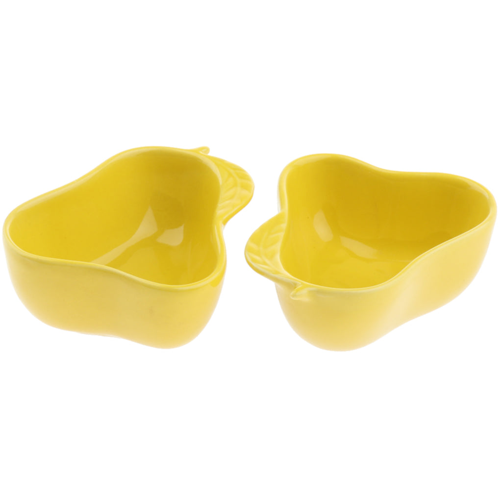 1 Pair Small Ceramic Bowl Pet Hamster Rabbit Feeding Bowl Pear_Yellow