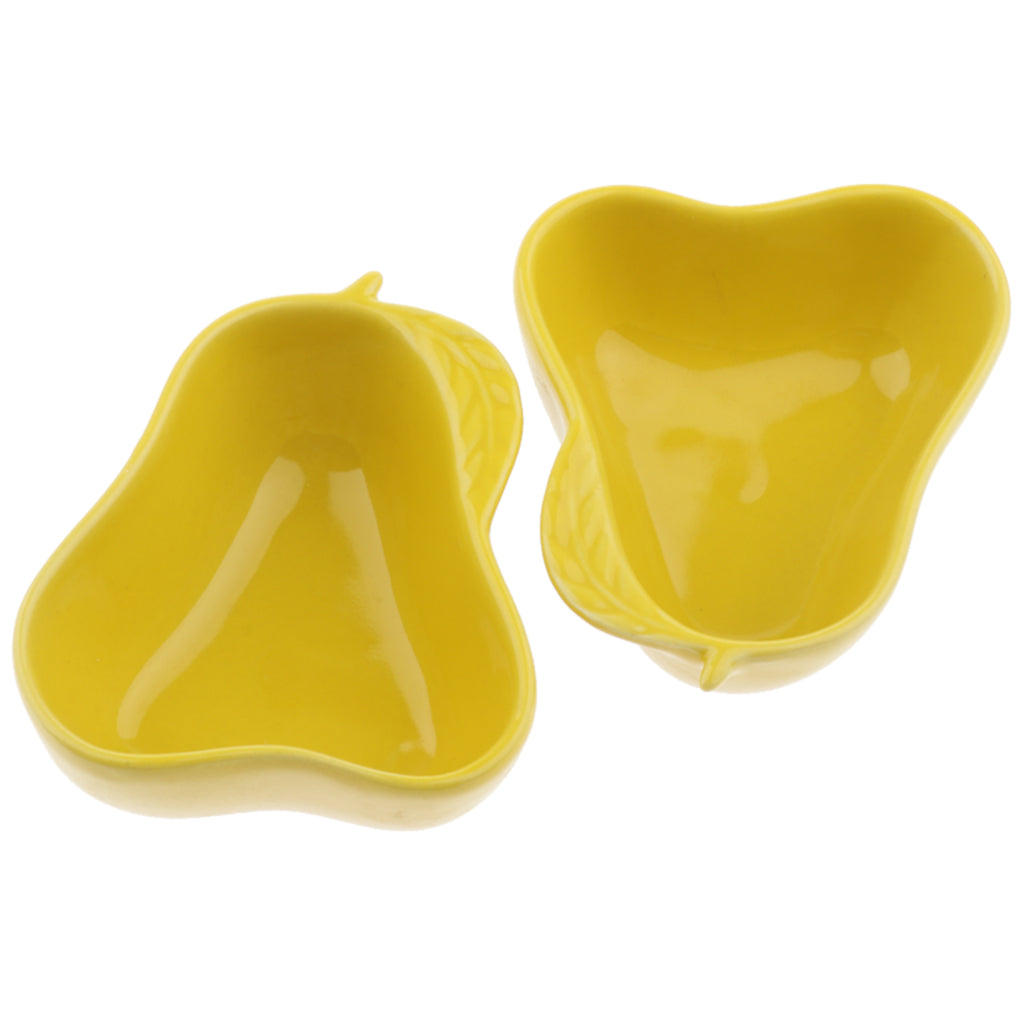 1 Pair Small Ceramic Bowl Pet Hamster Rabbit Feeding Bowl Pear_Yellow