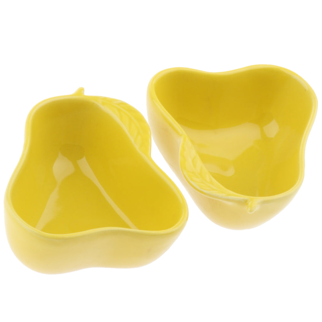 1 Pair Small Ceramic Bowl Pet Hamster Rabbit Feeding Bowl Pear_Yellow