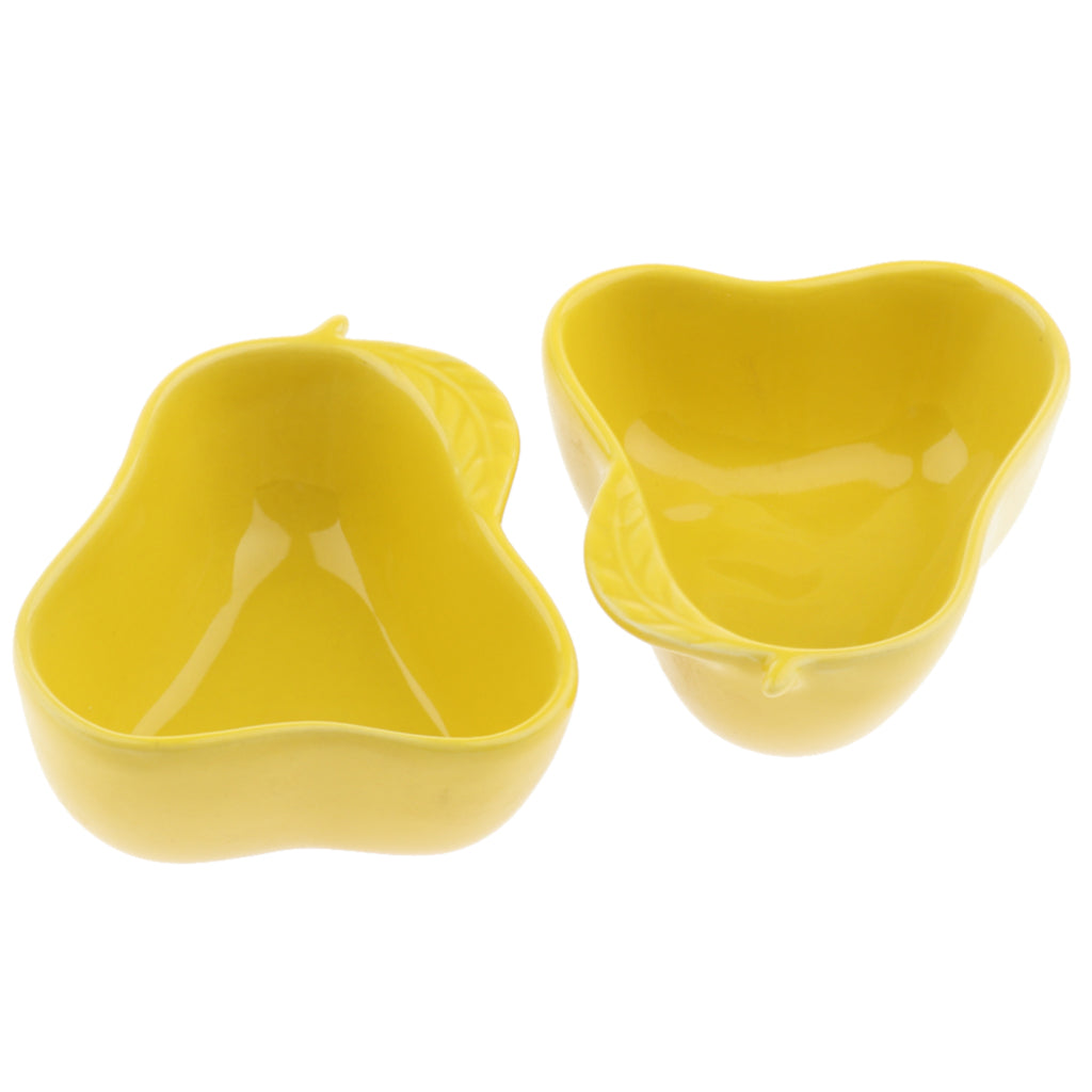 1 Pair Small Ceramic Bowl Pet Hamster Rabbit Feeding Bowl Pear_Yellow