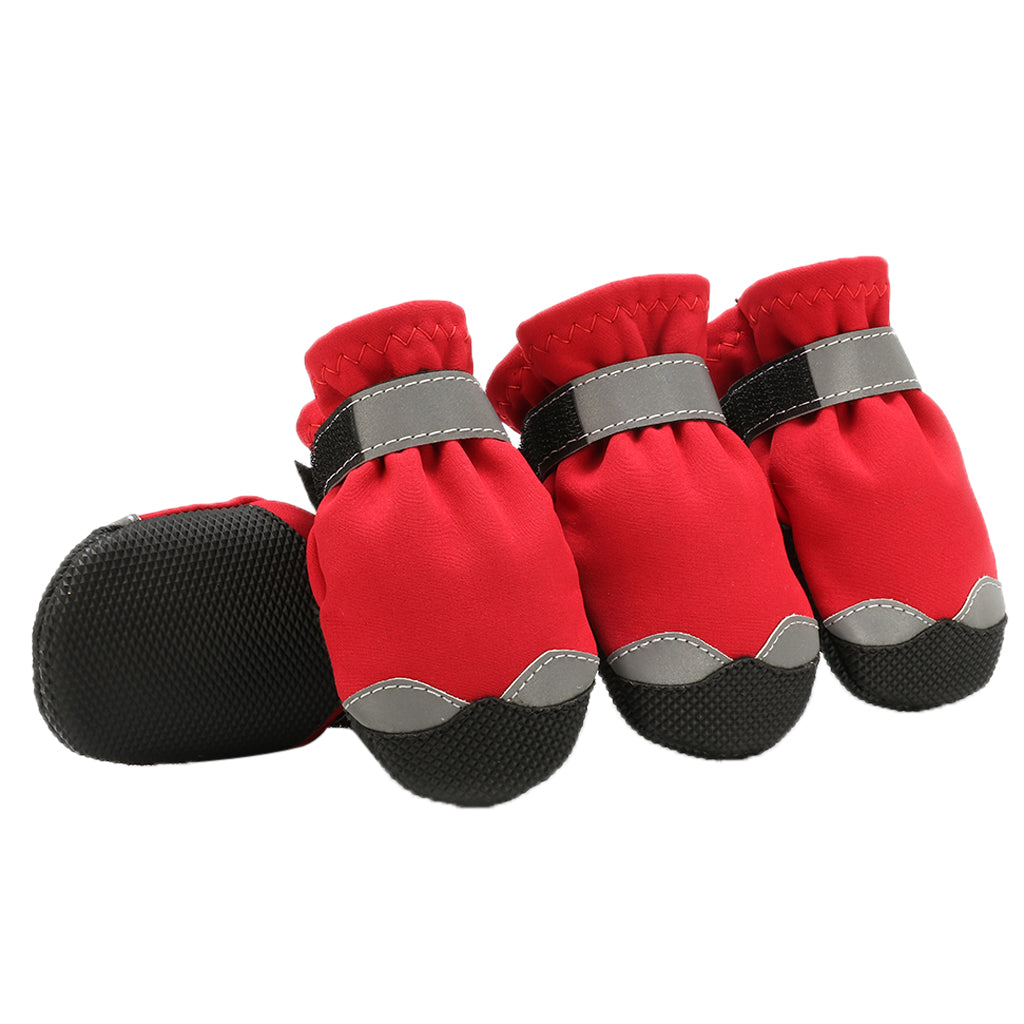 4 Pcs Pet Dog Shoes Boots Anti-Slip Waterproof Pet Paw Protector Dog Shoes  Red-M