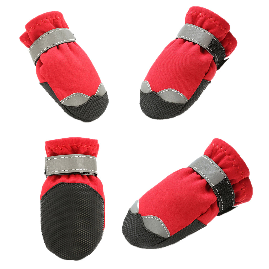 4 Pcs Pet Dog Shoes Boots Anti-Slip Waterproof Pet Paw Protector Dog Shoes  Red-M