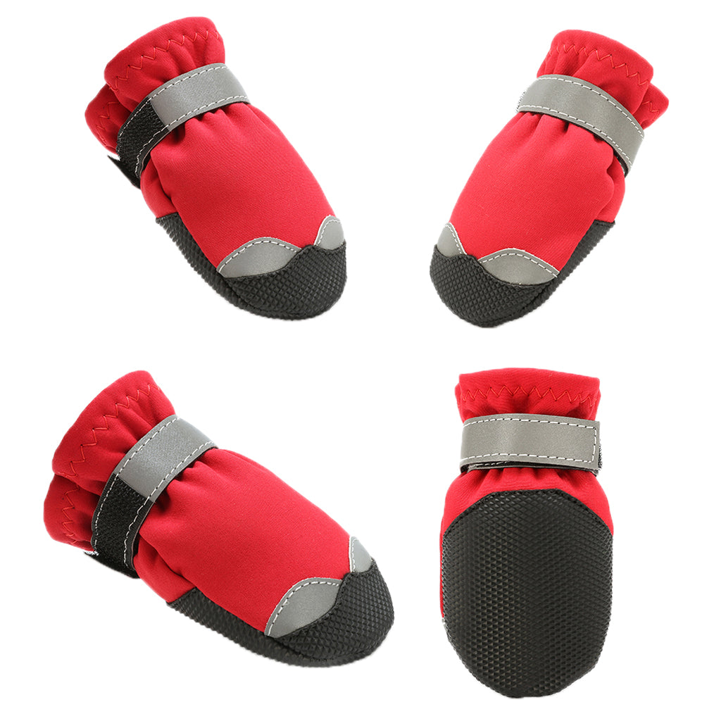 4 Pcs Pet Dog Shoes Boots Anti-Slip Waterproof Pet Paw Protector Dog Shoes  Red-M