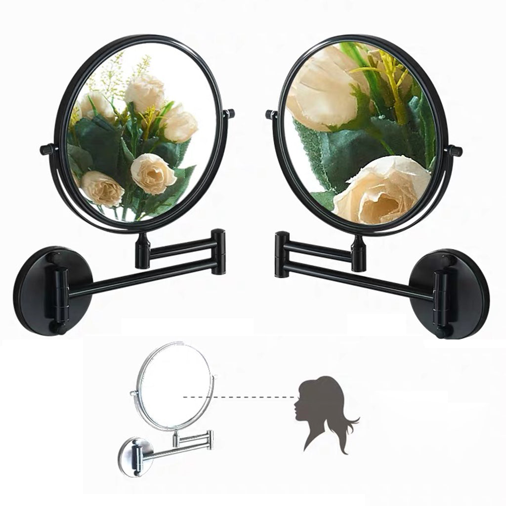 Double Sided Wall Mount 3X Magnifying Cosmetic Shaving Swivel Mirror Black