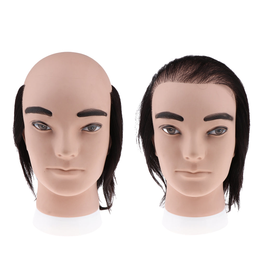 Human Hair Male Mannequin Head Hairdresser Salon Training Practice Head Half Bald