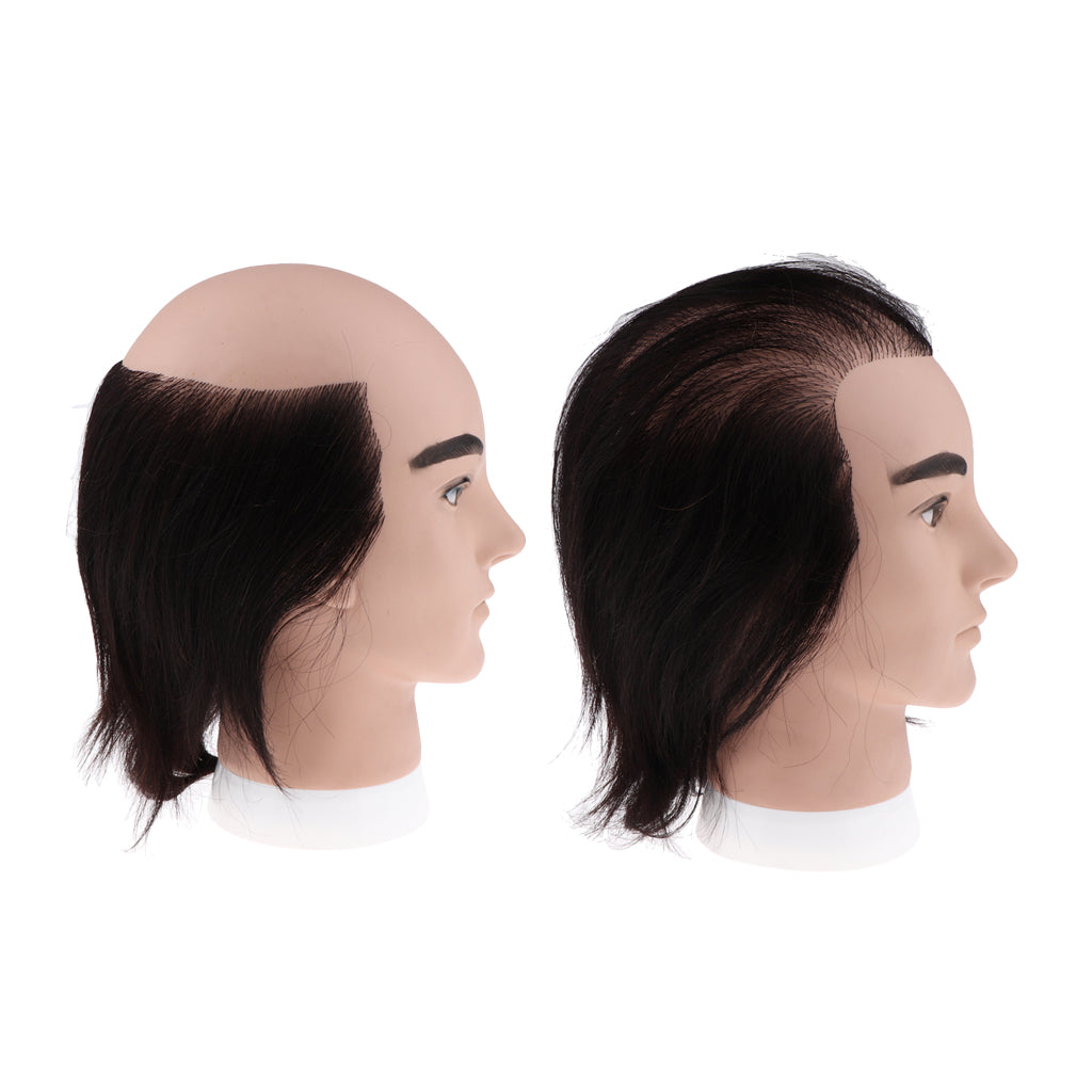 Human Hair Male Mannequin Head Hairdresser Salon Training Practice Head Half Bald