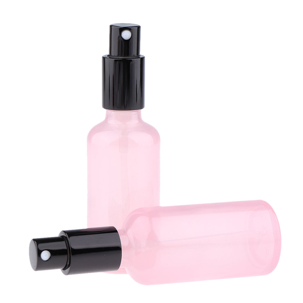 2pcs Empty Glass Pump Spray Bottle for Perfum Toner Amber Atomizer Pink 50ml