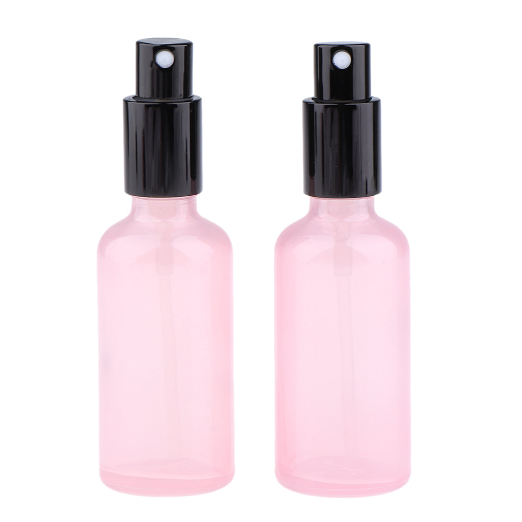 2pcs Empty Glass Pump Spray Bottle for Perfum Toner Amber Atomizer Pink 50ml