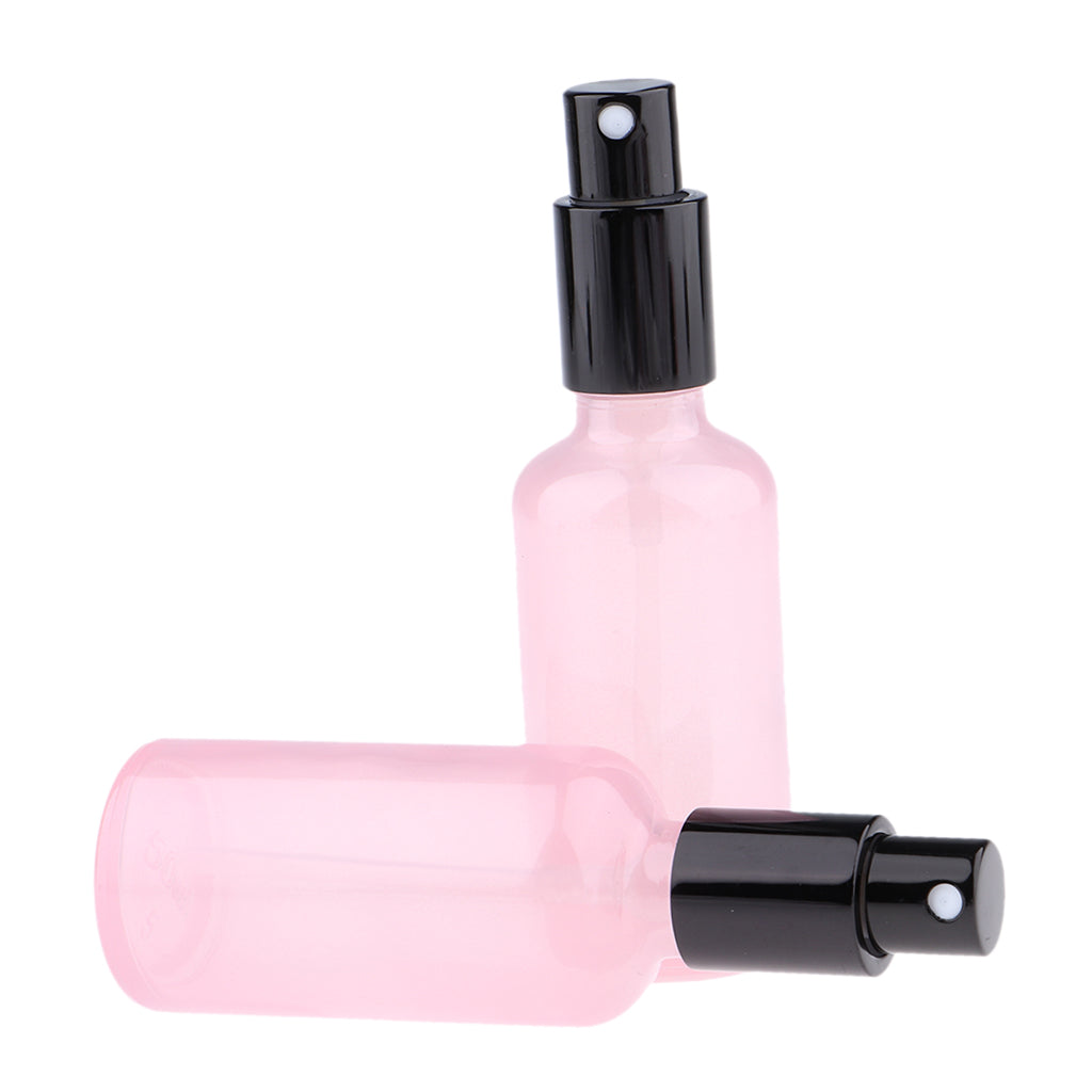 2pcs Empty Glass Pump Spray Bottle for Perfum Toner Amber Atomizer Pink 50ml