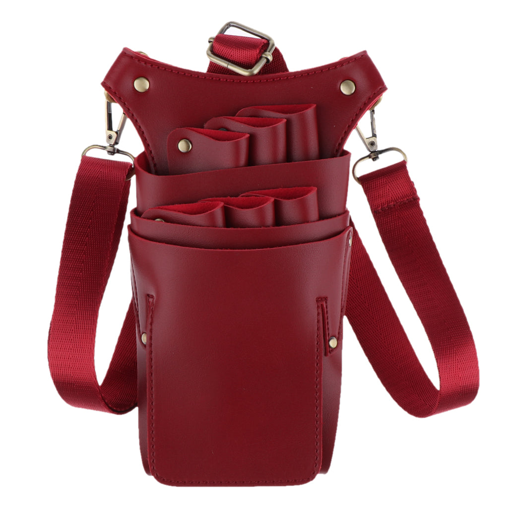 PU Leather Hair Scissor Holster Bag Pouch Holder with Waist Belt Red