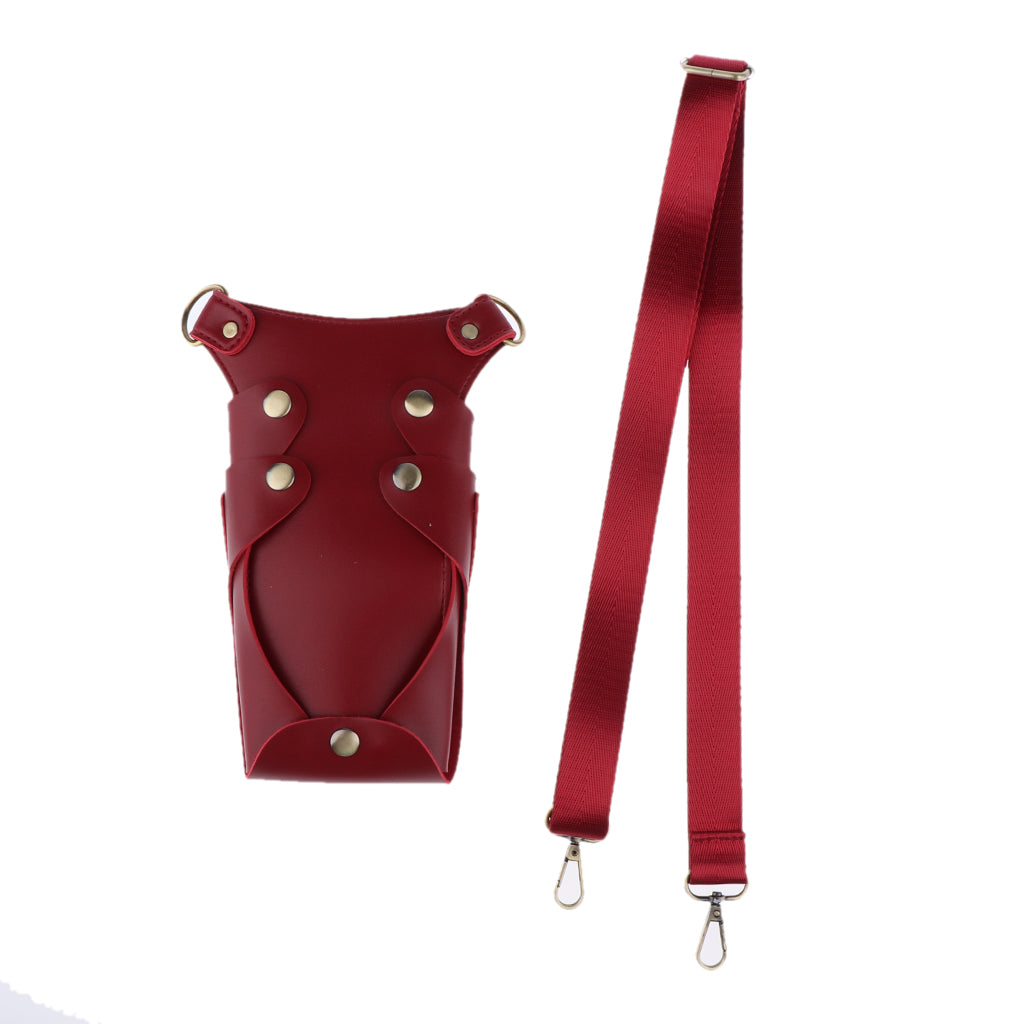 PU Leather Hair Scissor Holster Bag Pouch Holder with Waist Belt Red