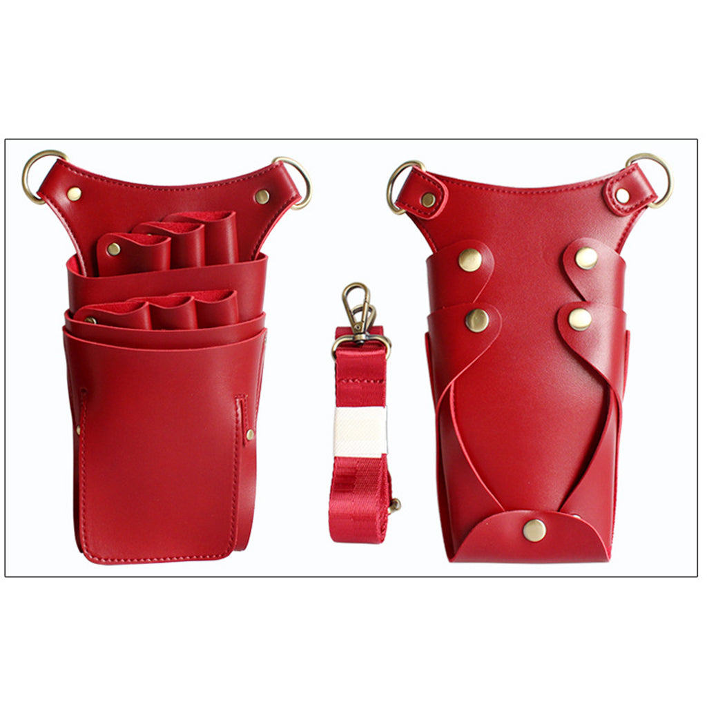 PU Leather Hair Scissor Holster Bag Pouch Holder with Waist Belt Red