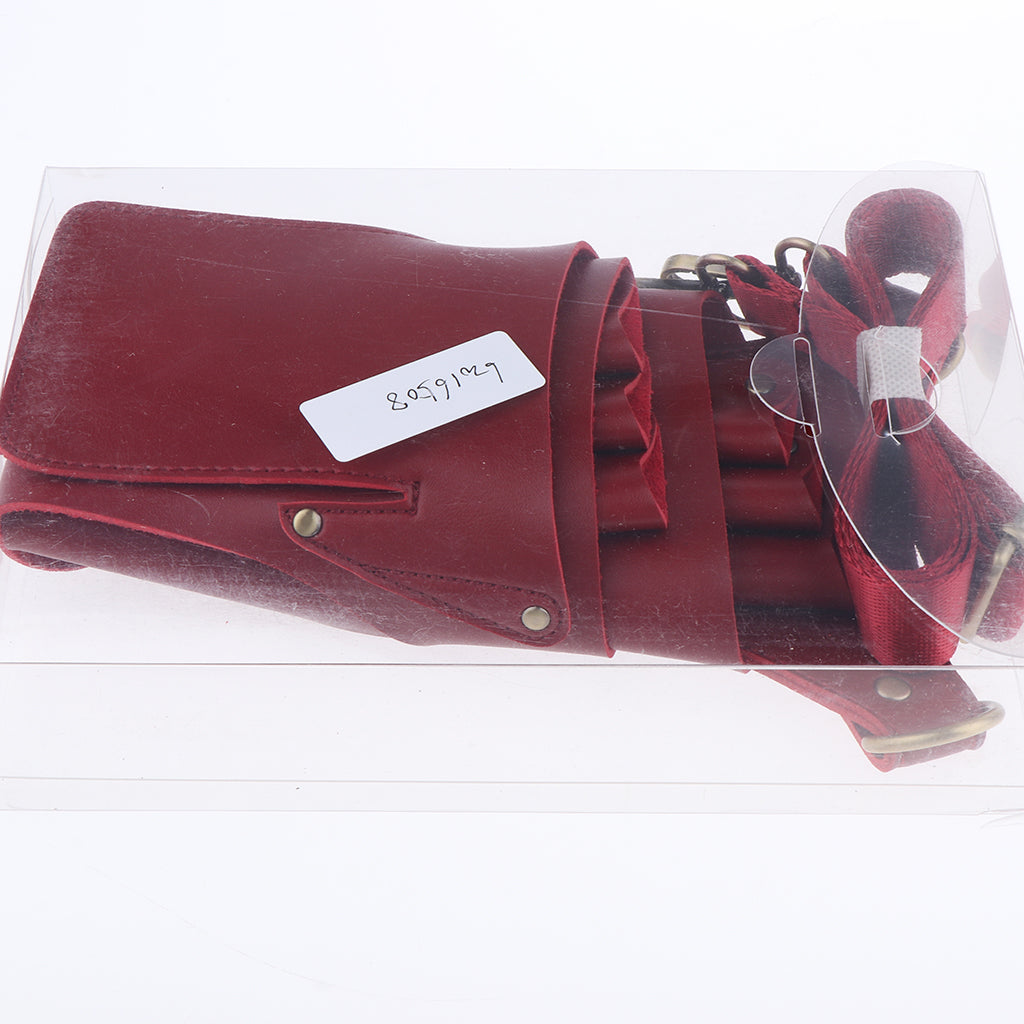 PU Leather Hair Scissor Holster Bag Pouch Holder with Waist Belt Red