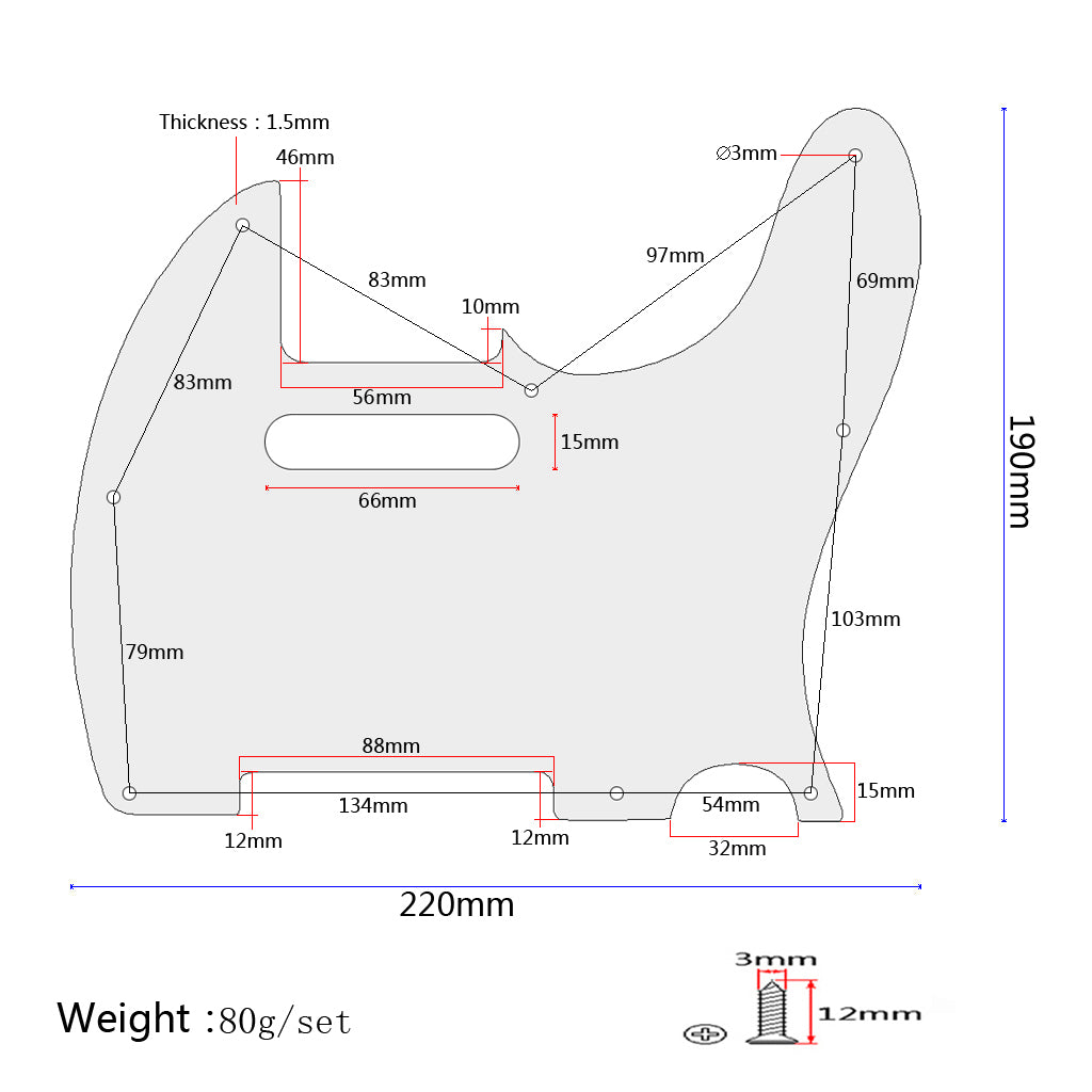 1Ply PVC Guitar Pickguard Scratch Plate 8 Holes for TELE Style Guitar Parts