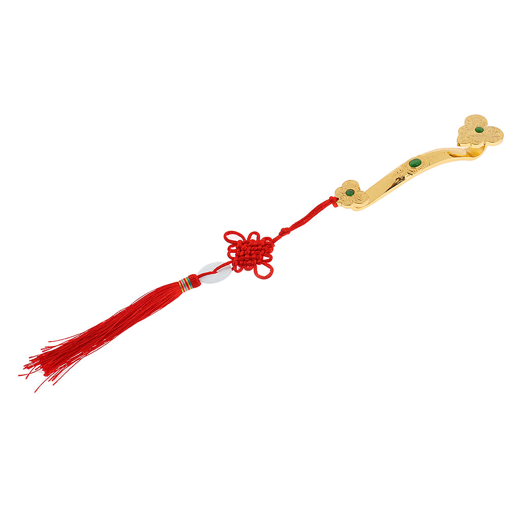 Chinese Traditional Craft Golden Ruyi Ornament Fengshui Power Scepter Decor