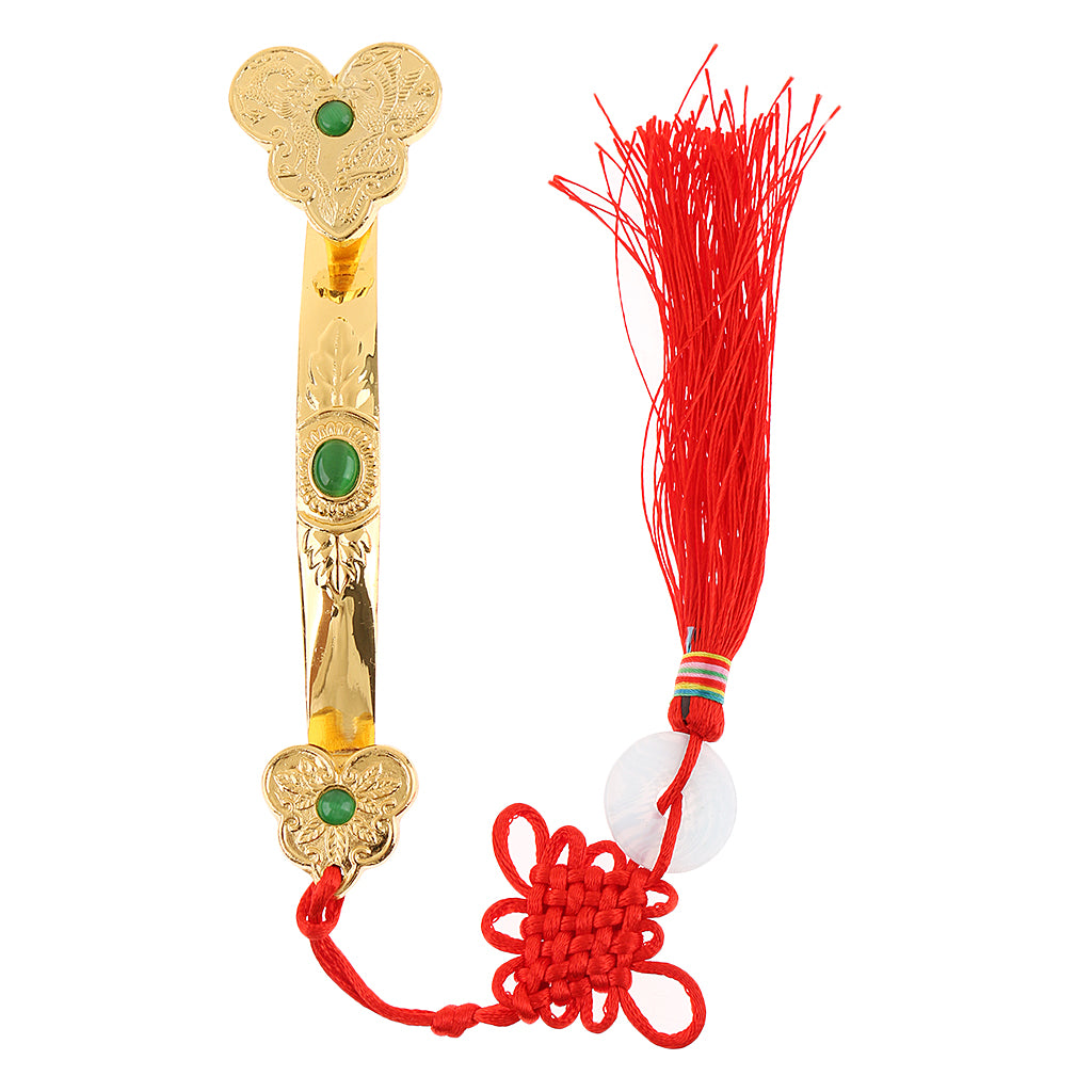 Chinese Traditional Craft Golden Ruyi Ornament Fengshui Power Scepter Decor