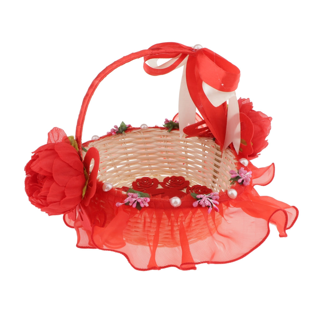 Rattan Lace Peal Wedding Basket Flower Crystal Basket Party Decors Red