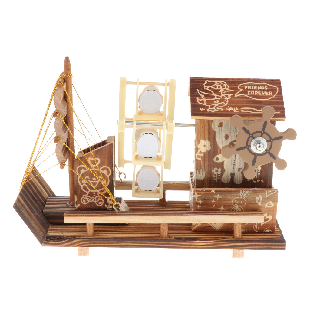 Wooden House Windmill Sailboat Pen Holder Music Box Gift for Children Kids