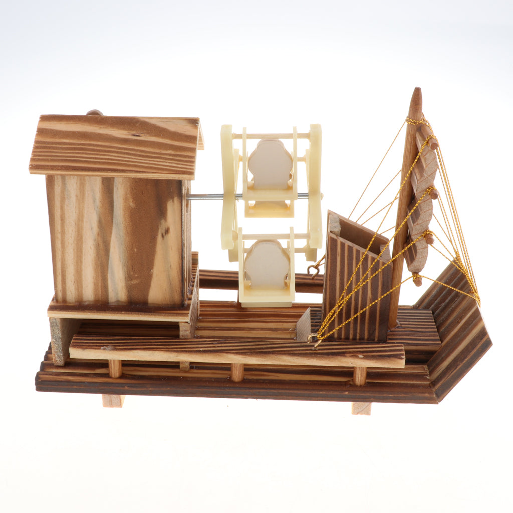 Wooden House Windmill Sailboat Pen Holder Music Box Gift for Children Kids