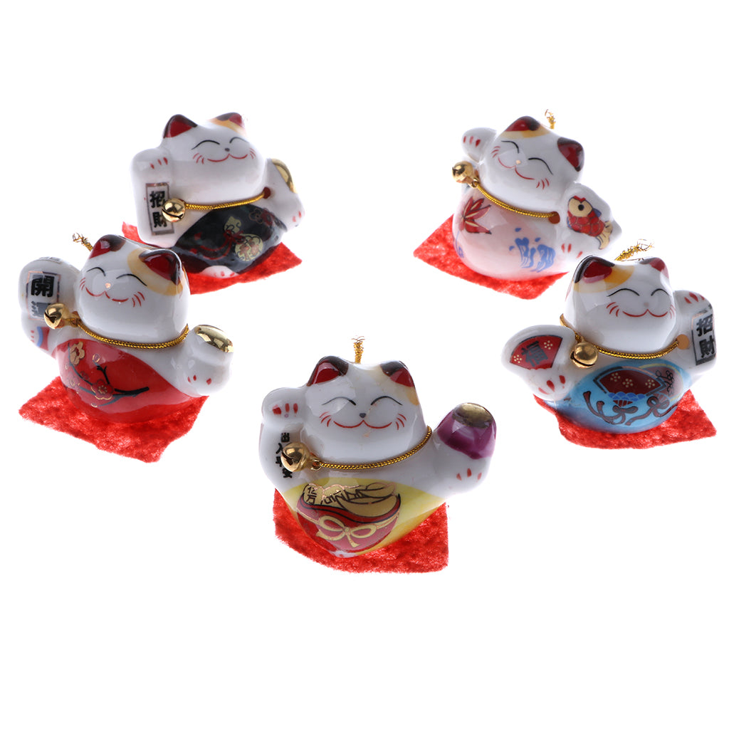 5pcs Waving Hand Fortune Cat Animal Statue Figure Toy Home Decoration #B