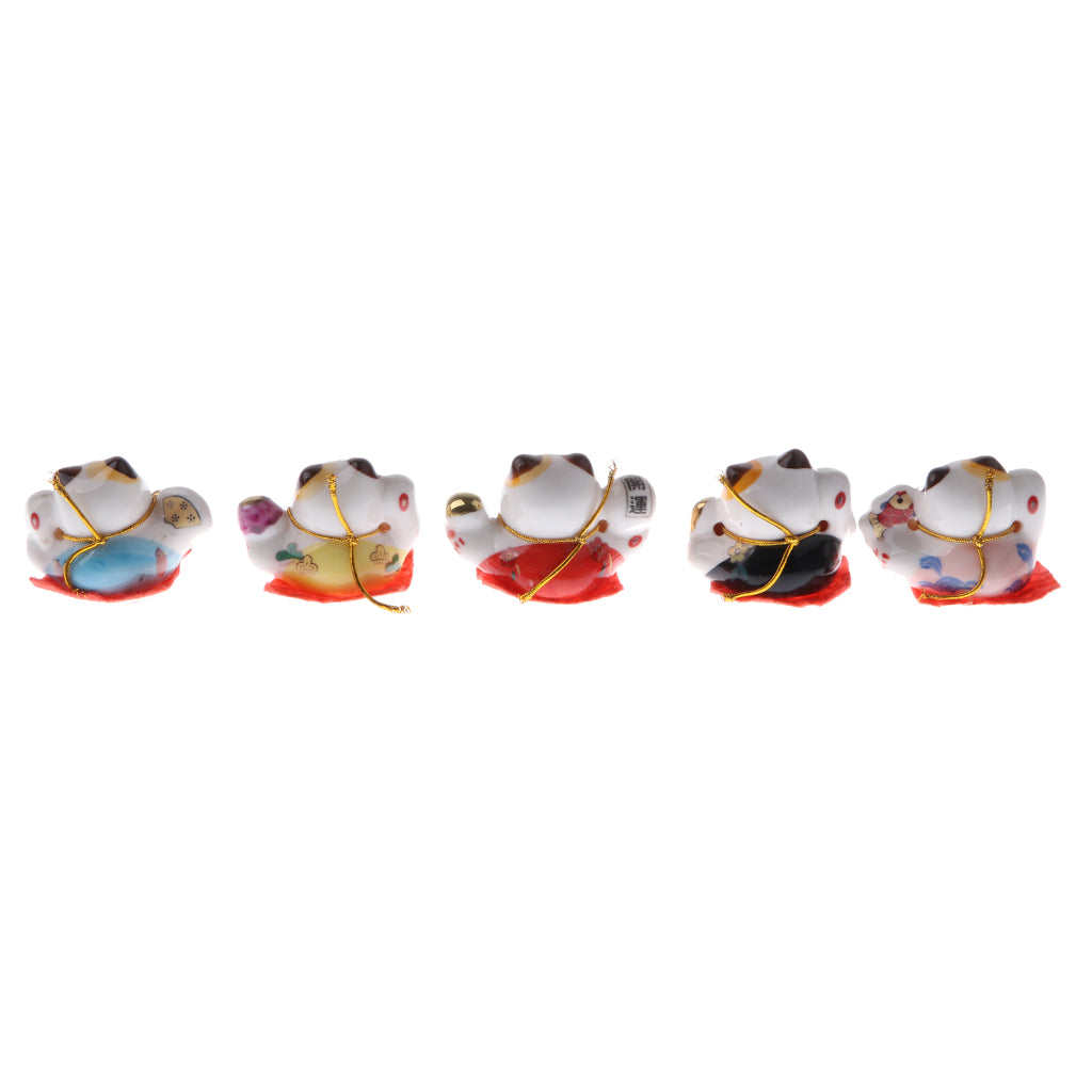 5pcs Waving Hand Fortune Cat Animal Statue Figure Toy Home Decoration #B