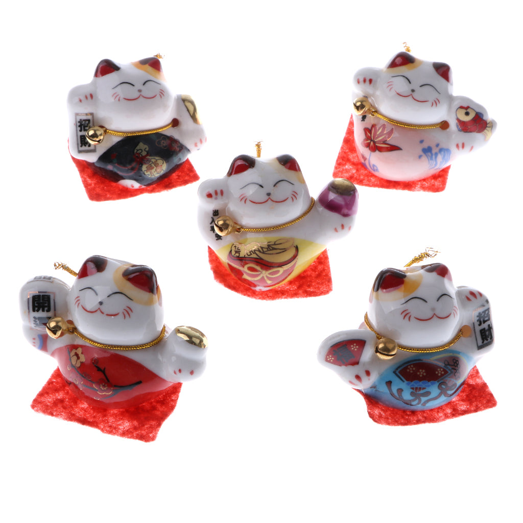 5pcs Waving Hand Fortune Cat Animal Statue Figure Toy Home Decoration #B