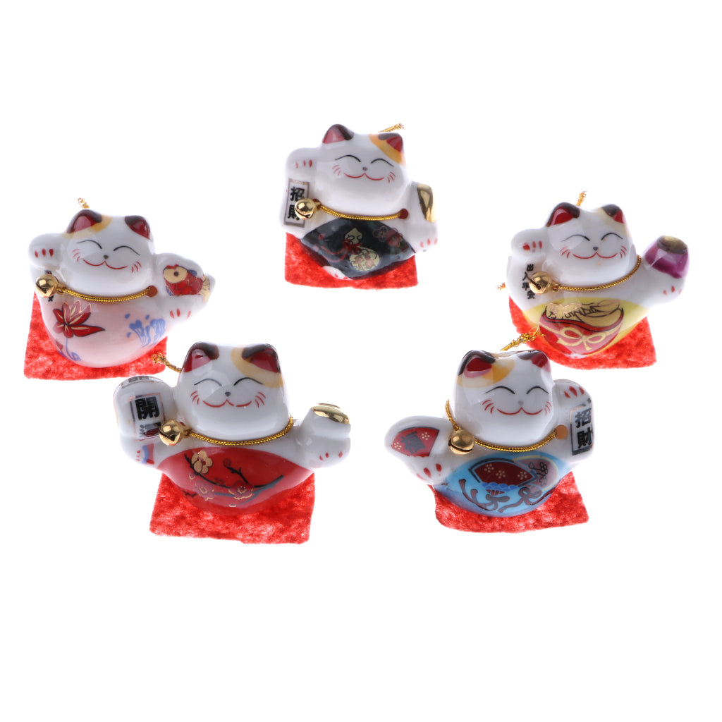 5pcs Waving Hand Fortune Cat Animal Statue Figure Toy Home Decoration #B