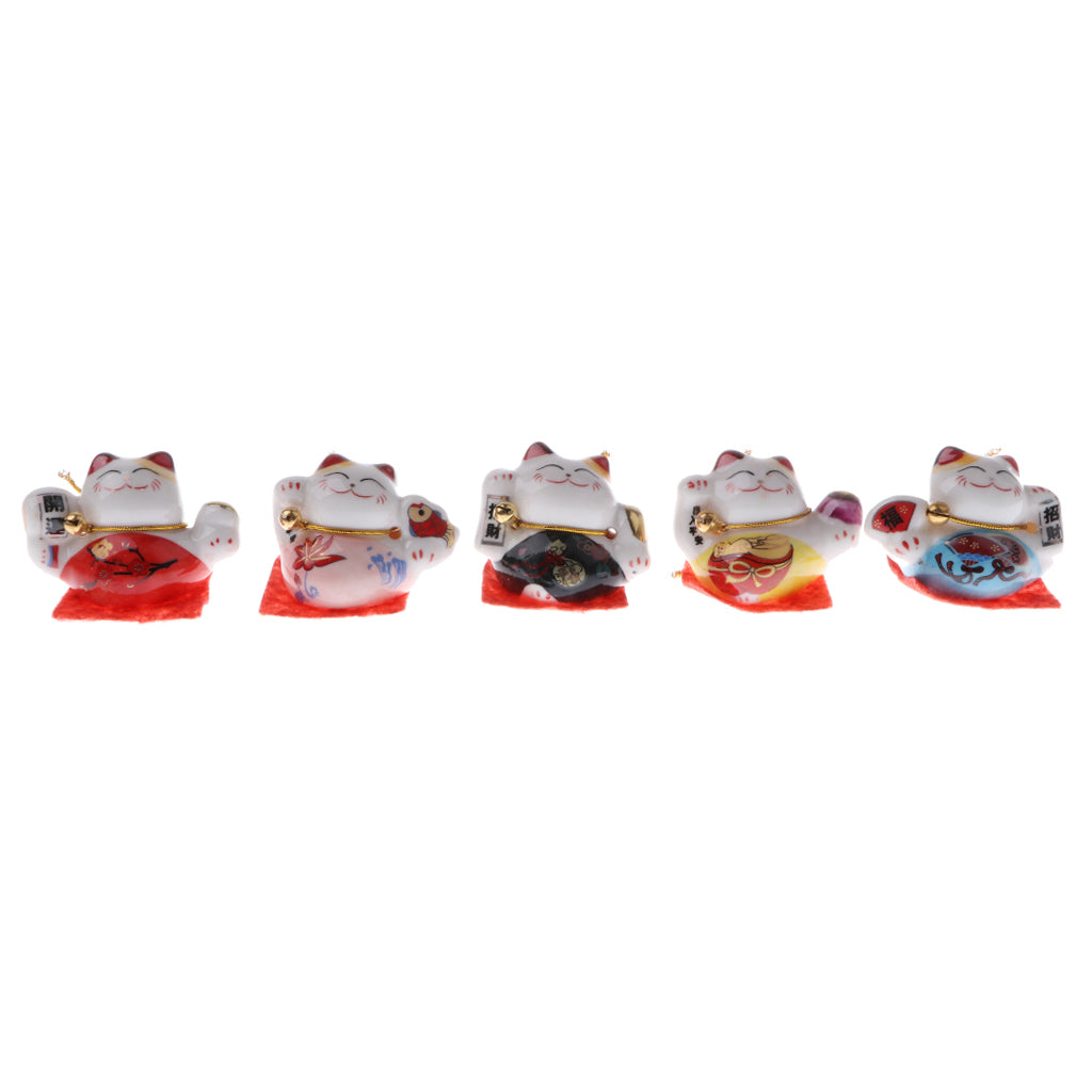 5pcs Waving Hand Fortune Cat Animal Statue Figure Toy Home Decoration #B