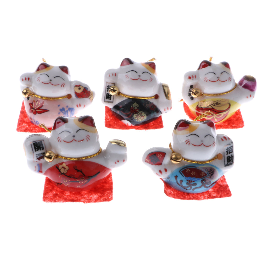 5pcs Waving Hand Fortune Cat Animal Statue Figure Toy Home Decoration #B