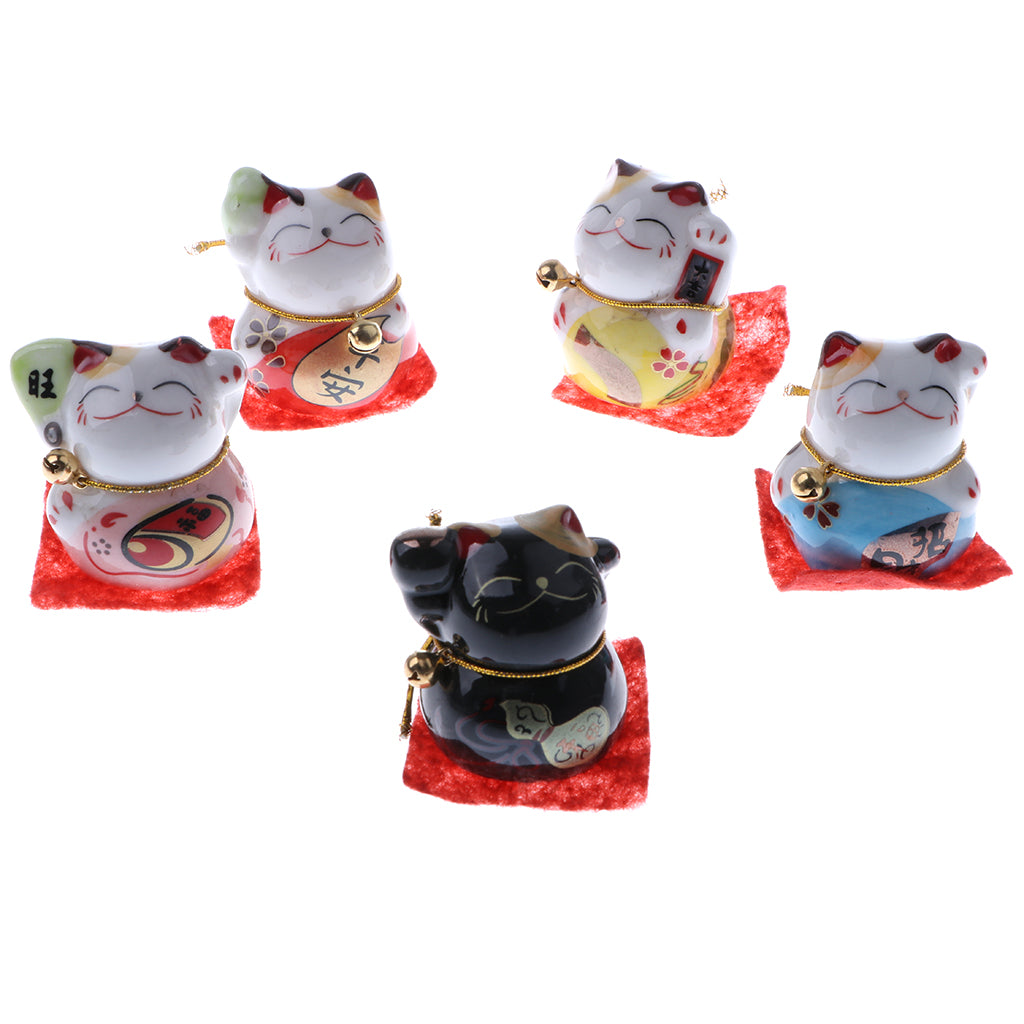 5pcs Waving Hand Fortune Cat Animal Statue Figure Toy Home Decoration #C