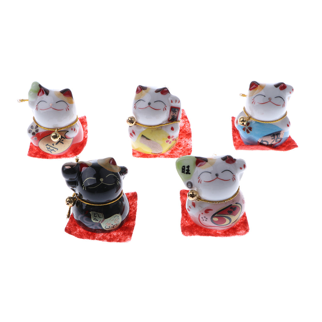 5pcs Waving Hand Fortune Cat Animal Statue Figure Toy Home Decoration #C