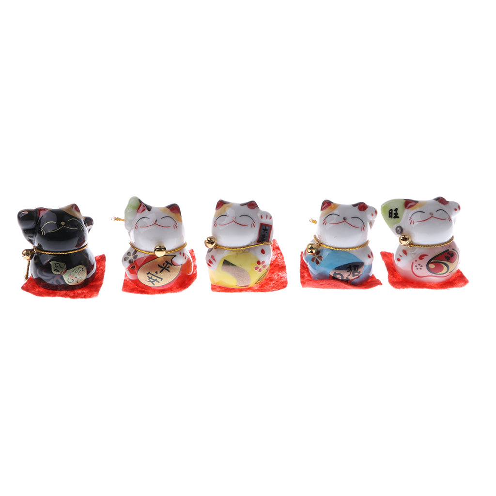 5pcs Waving Hand Fortune Cat Animal Statue Figure Toy Home Decoration #C