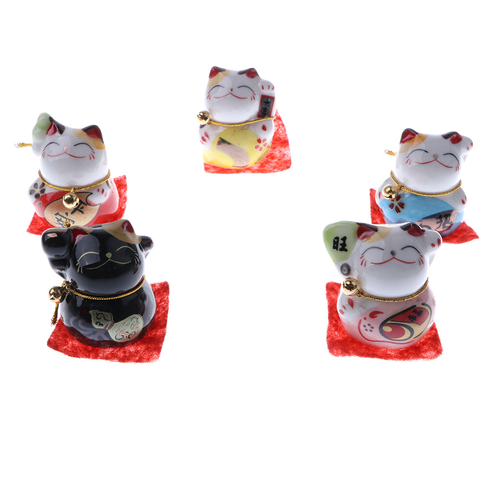 5pcs Waving Hand Fortune Cat Animal Statue Figure Toy Home Decoration #C