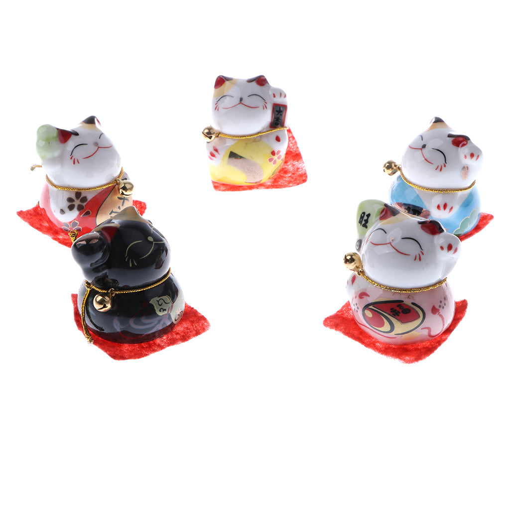 5pcs Waving Hand Fortune Cat Animal Statue Figure Toy Home Decoration #C