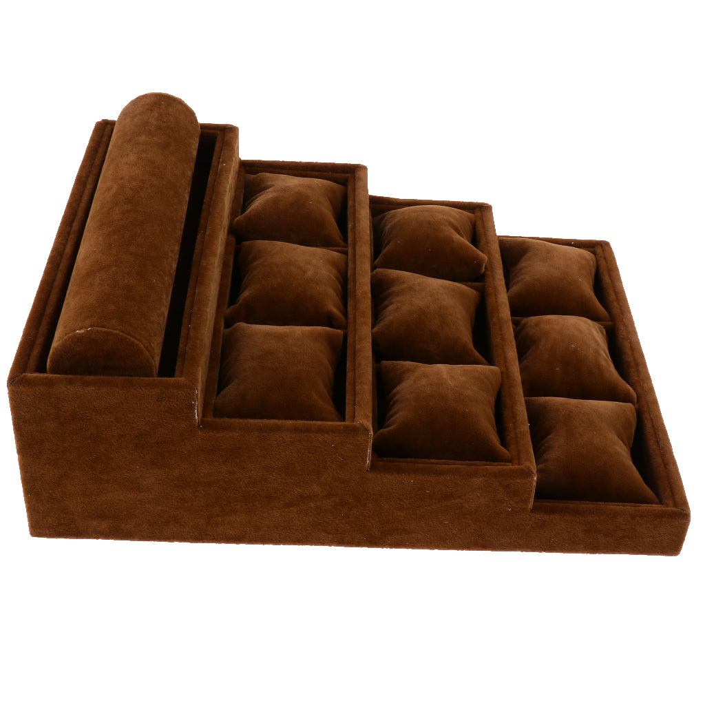 Velvet Jewelry Display Trays Bracelet Organizer Storage Pillow Trays Brown