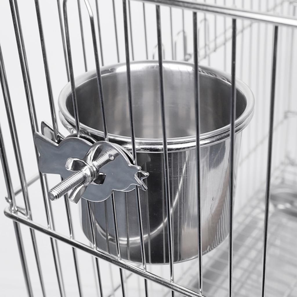 Bird Feeding Cups Cage Hanging Stainless Steel Bowl with Clamp For Parrots M