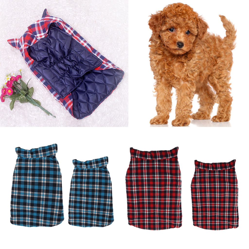 Windproof British Style Plaid Dog Vest Winter Coat Warm Apparel Cold Weather Blue M