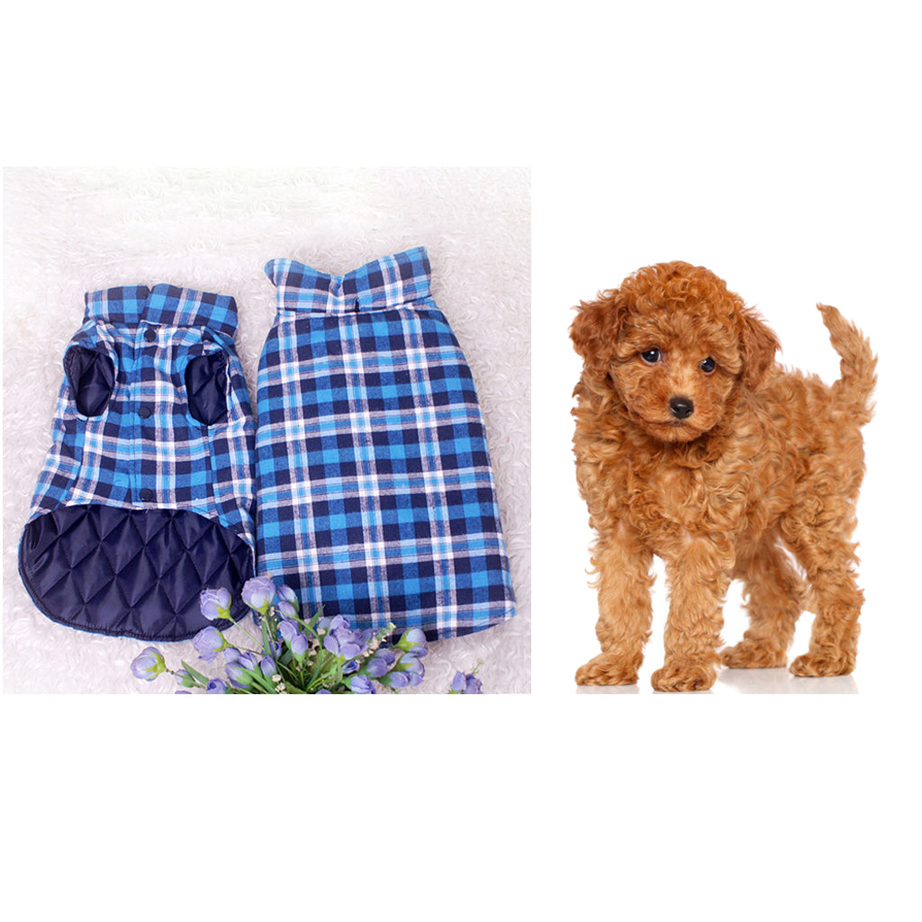 Windproof British Style Plaid Dog Vest Winter Coat Warm Apparel Cold Weather Blue M