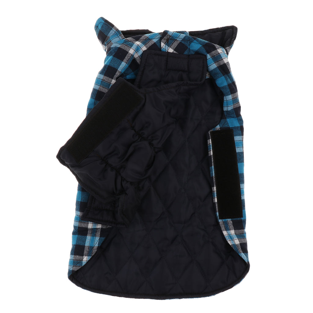 Windproof British Style Plaid Dog Vest Winter Coat Warm Apparel Cold Weather Blue M