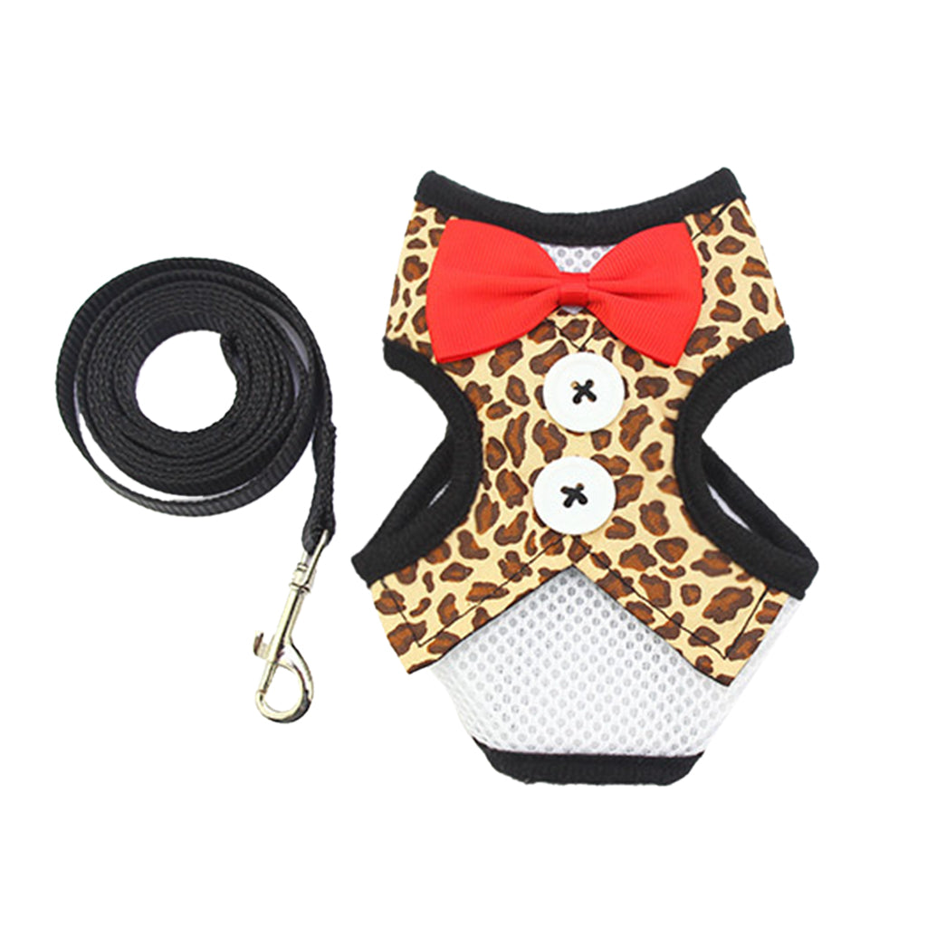 Adjustable Dog Harness Traction Rope Dog Vest Clothes Leopard Print