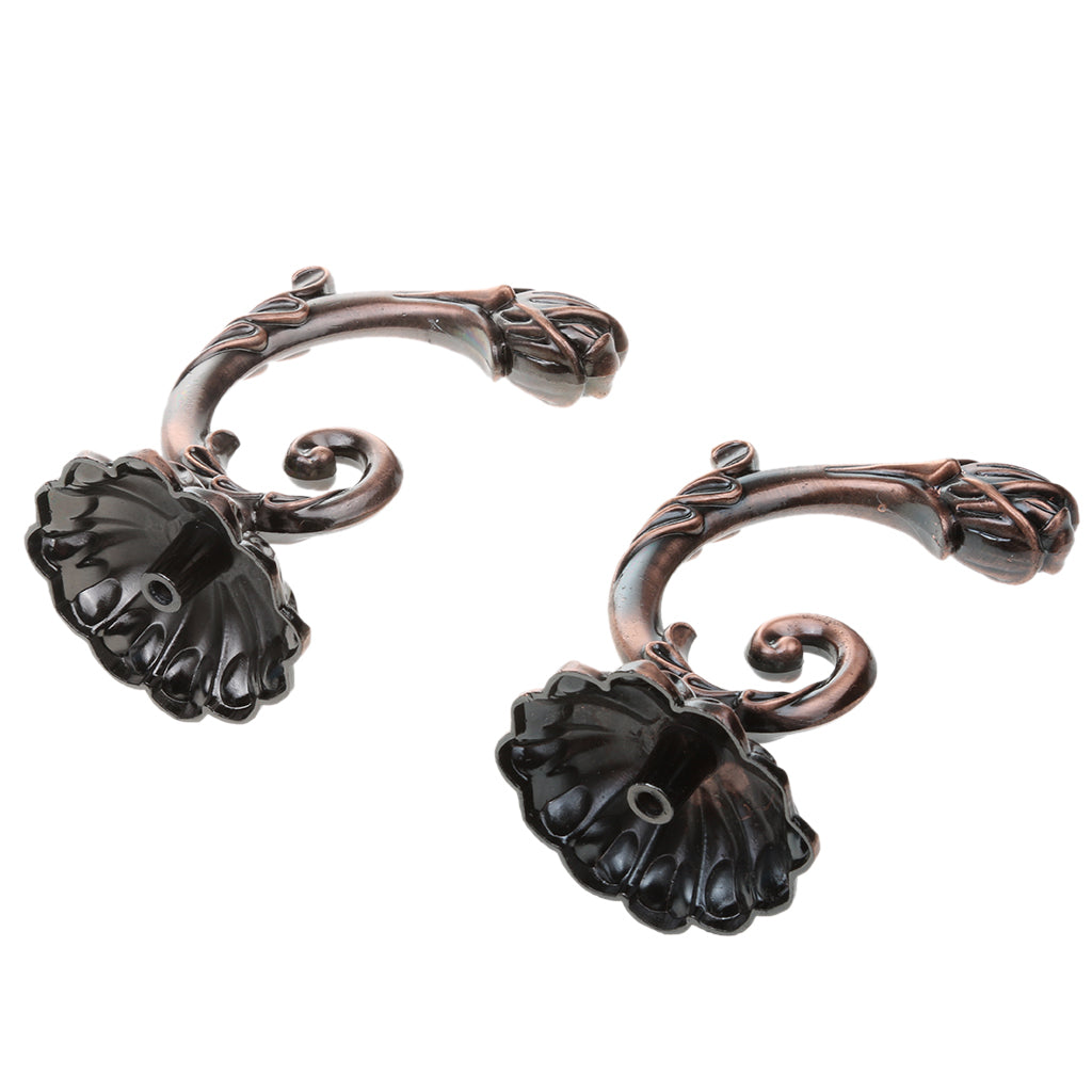 2Pcs Vintage Flower Wall Clothes Holder Tieback Hooks Curtain Hanger Copper